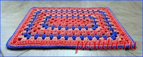 Яркий коврик вязаный крючком, описание и схема по ссылке:  https://povjazem.ru/vyazanie-dlya-doma/kovrik-sidushka/vyazanie-kovrikov-kryuchkom