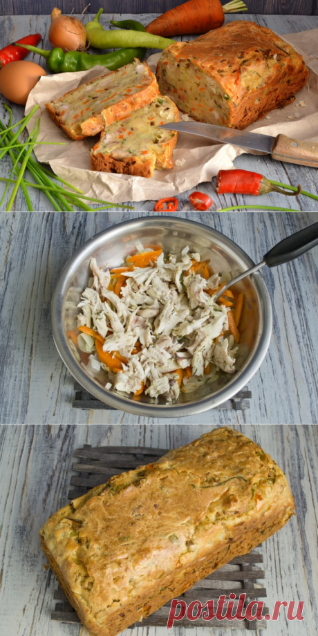 Грибной пирог с курицей и овощами.