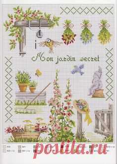 Gallery.ru / Фото #1 - Autour du jardin - Mosca hanging herbs gladiolas hat garden jardin cross stitch point de croix