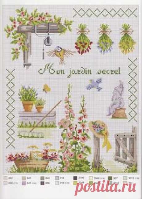 Gallery.ru / Фото #1 - Autour du jardin - Mosca hanging herbs gladiolas hat garden jardin cross stitch point de croix