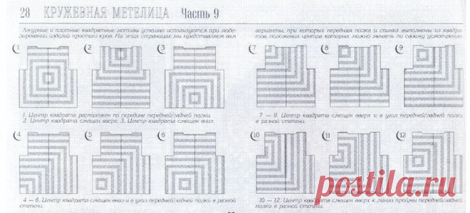 Варианты расположения квадратного мотива при моделировании изделий простого кроя.

#вяжутулитки