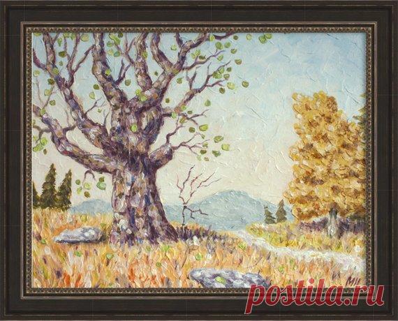 Landscape painting Nature Wildwood Sky and land Yellow | Etsy