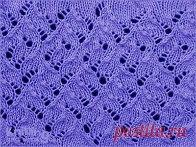 УЗОР СПИЦАМИ
Количество петель кратно 9, + 2 кромочные/ 24 ряда 

1 ряд (лицевой) - 1 изн, *убавка петель с наклоном влево (снять одну петлю лицевой на правую спицу, снять еще одну как лицевую на правую спицу, продеть левую спицу в две снятые петли слева направо за передние стенки этих двух петель и провязать обе петли вместе лицевой за заднюю стенку), 7 лиц, накид* - повторять до одной последней петли, которую провязать изнаночной 


2 ряд (изнаночный) - 1 лиц, *1 изн, на...