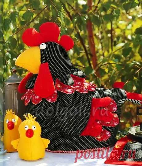 Курочка грелка на заварочный чайник из ткани с выкройкой