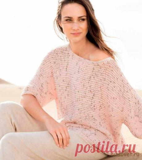 Свободный, меланжевый пуловер спицами узором с вытянутыми петлями / hitsovet.ru