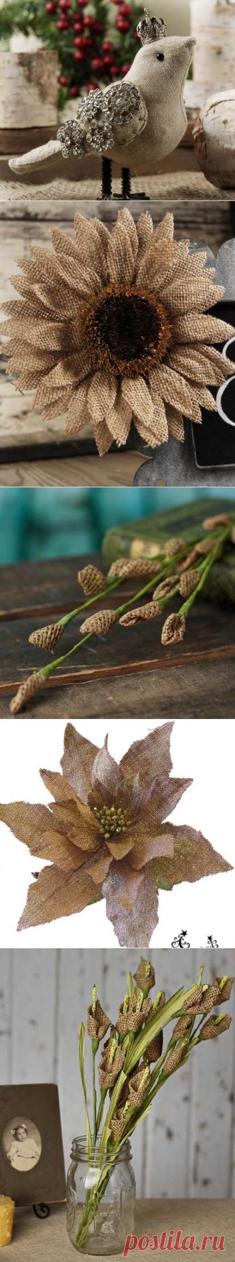 Любимая мешковина. ЦВЕТЫ и птички. Идеи для вдохновения