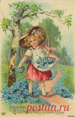 Незабудки - Квіти - Вінтажні листівки, фони, текстури - Колекція Elli