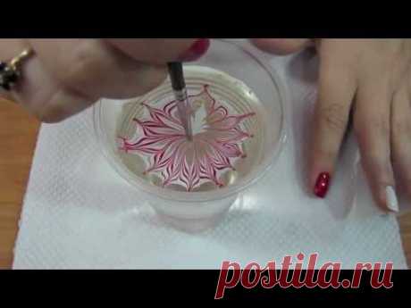Red, white & gold water marble nail art tutorial/водный маникюр бордо с золотым