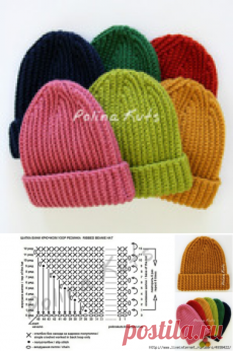 ШАПКА БИНИ КРЮЧКОМ УЗОРОМ "РЕЗИНКА". RIBBED BEANIE HAT.