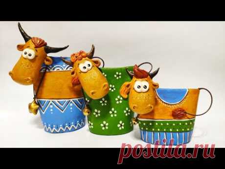 DIY Бык 🐮, корова 🐄 и теленок 🐂 СИМВОЛЫ 2021 года 🎄 своими руками из папье-маше