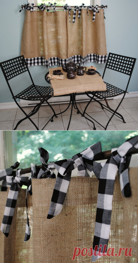 Burlap and Gingham Cafe Curtains от PaulaAndErika на Etsy