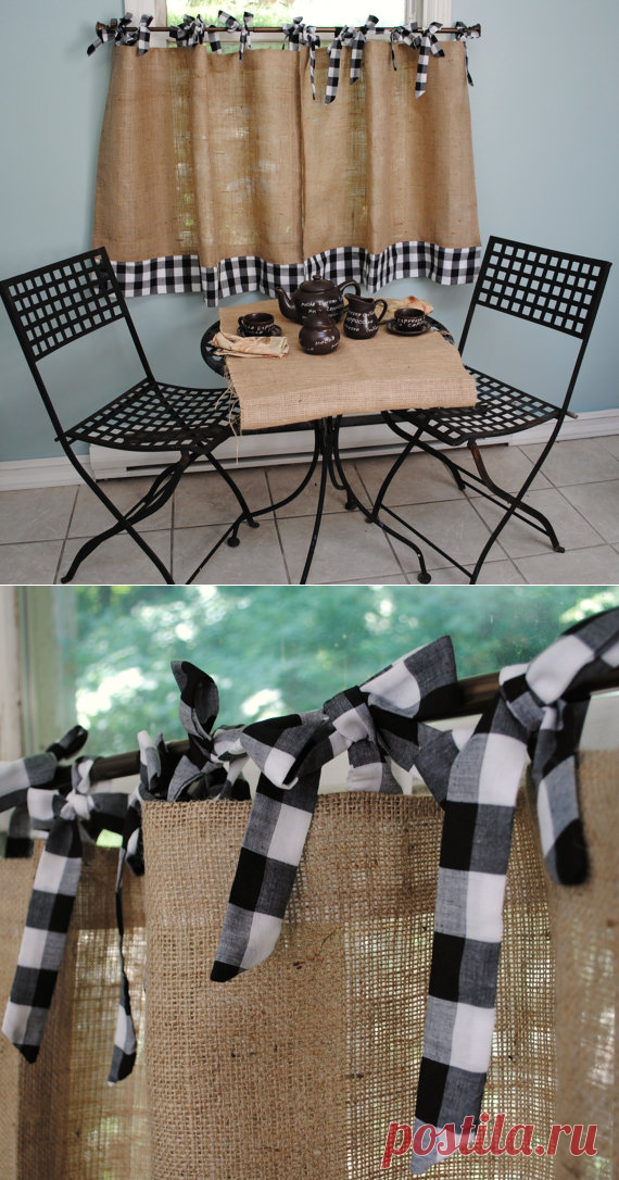Burlap and Gingham Cafe Curtains от PaulaAndErika на Etsy