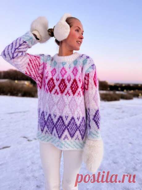 Свитер с норвежским узором “Алмазный” – Knit with kitty | Вяжем с котиками