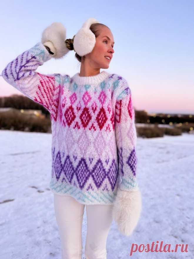 Свитер с норвежским узором “Алмазный” – Knit with kitty | Вяжем с котиками