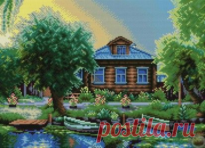 Схема для вышивки деревенского пейзажа. The pattern for embroidery rustic surroundings. | Домоводство для всей семьи