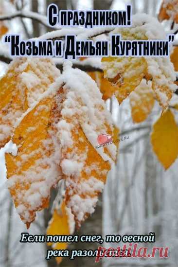 Кузьминки — время, когда осень прощается, уступая место зиме. Пусть вместе с первыми морозами в дом придёт только добро и уют! Открытки на Кузьминки осенние.