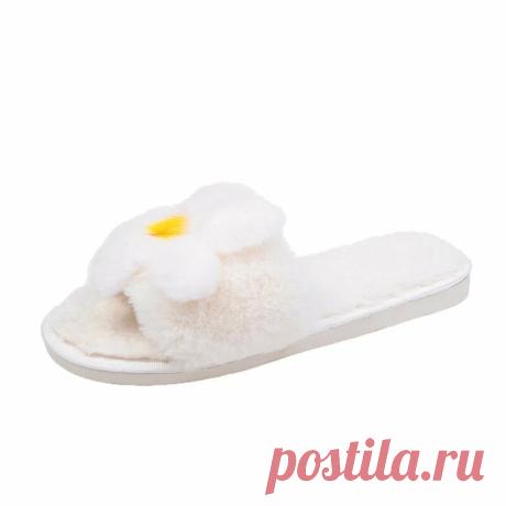 Women Flower Decor Non Slip Soft Comfy Plush Cotton Slippers - US$18.88