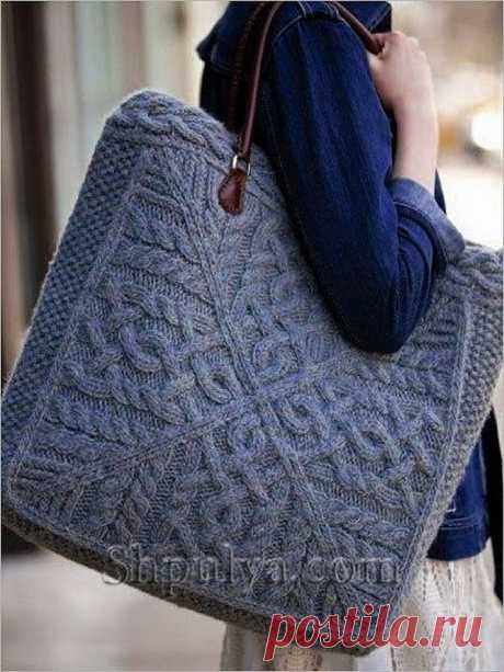 Вязаная сумка для прогулок, вязаная спицами — Shpulya.com - схемы с описанием для вязания спицами и крючком