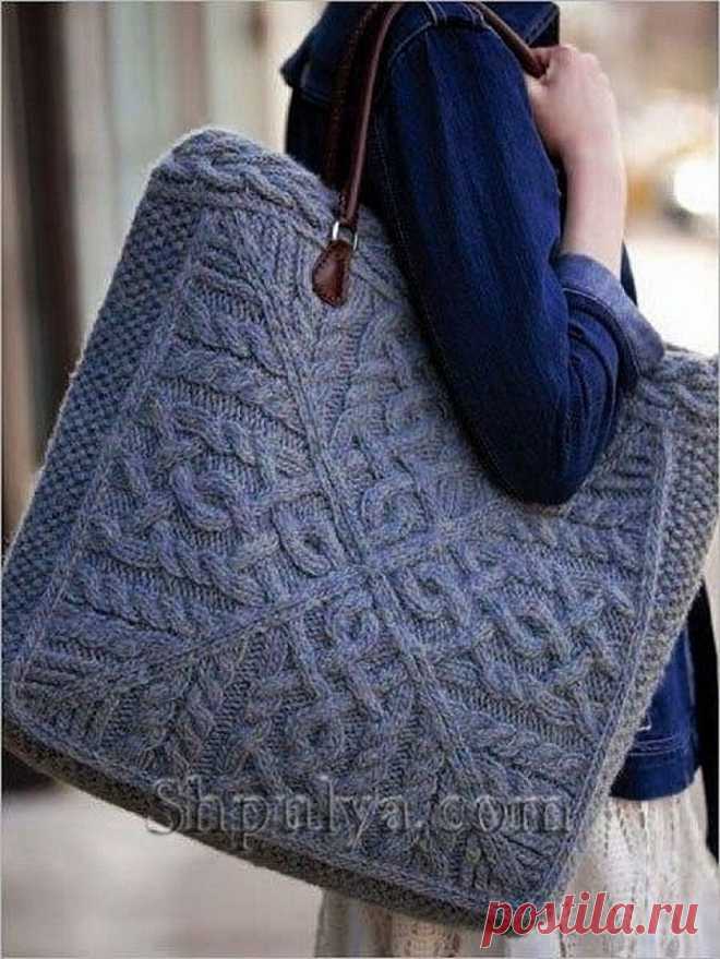 Вязаная сумка для прогулок, вязаная спицами — Shpulya.com - схемы с описанием для вязания спицами и крючком