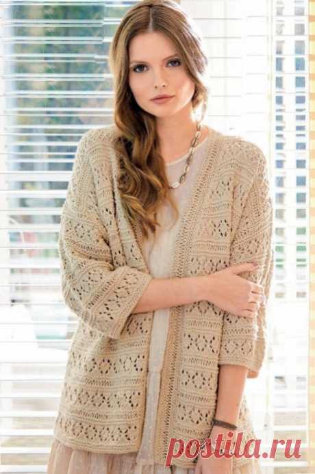 Удлиненный кардиган без застежки, вяжем спицами
