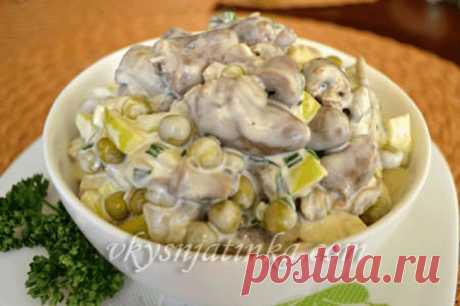 Салат с куриными сердечками и грибами - oчень вкусный салат из простых ингредиентов. - Простые рецепты Овкусе.ру
