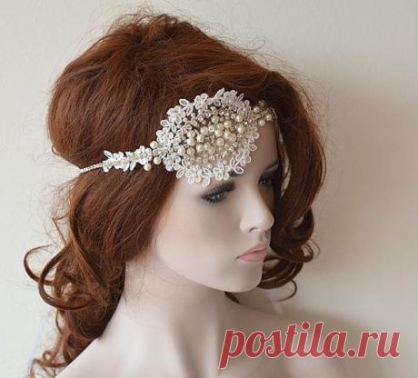 ADbrdal Fildişi Gelin Dantel Kafa Rhinestone ve İnci