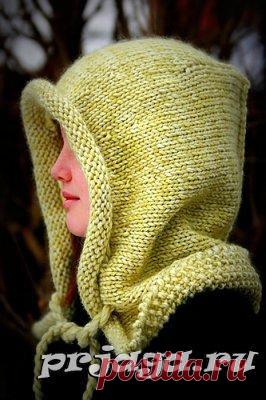 Шапка капюшон спицами от Lily Kate France