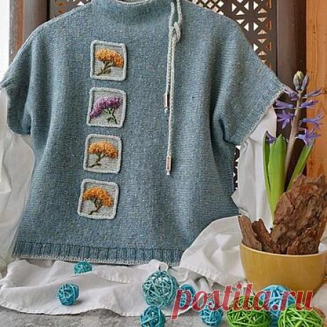 Вязаный бохо джемпер Лесной с вышивкой, мягкая шерсть – заказать на Ярмарке Мастеров – K4K9ERU | Джемперы, Москва