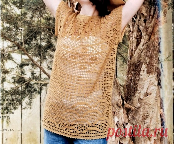 Кофта филейным узором Вязаная крючком кофта филейным узором. Схема-выкройка в формате .pdf