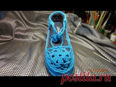 Летние тапочки макасины Часть1/Summer slippers crocheted//deslizadores del verano de punto