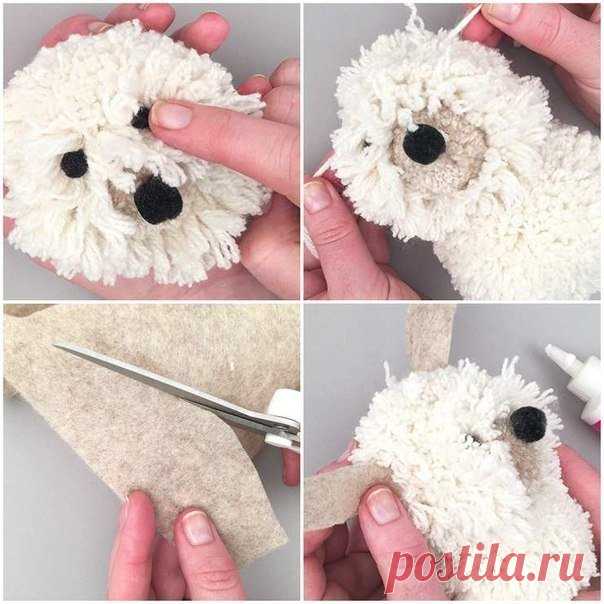 Забавная собачка из помпонов — Сделай сам, идеи для творчества - DIY Ideas