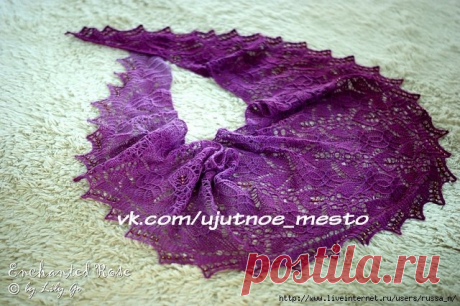 Шаль спицами "Enchanted Rose" by Lily Go, схема в PDF с описанием Шаль спицами "Enchanted Rose" by Lily Go в PDF, скачайте схему бесплатно и свяжите своими руками.
