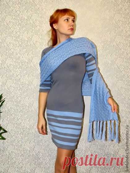 Вязаное платье с шарфиком " Будни в цвете" - серый,в полоску,платье,платье вязаное