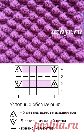 № 24 Рельефный узор буфы спицами | АЖУР - схемы узоров