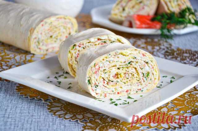 Рулет из тонкого лаваша с крабовыми палочками - 1000.menu