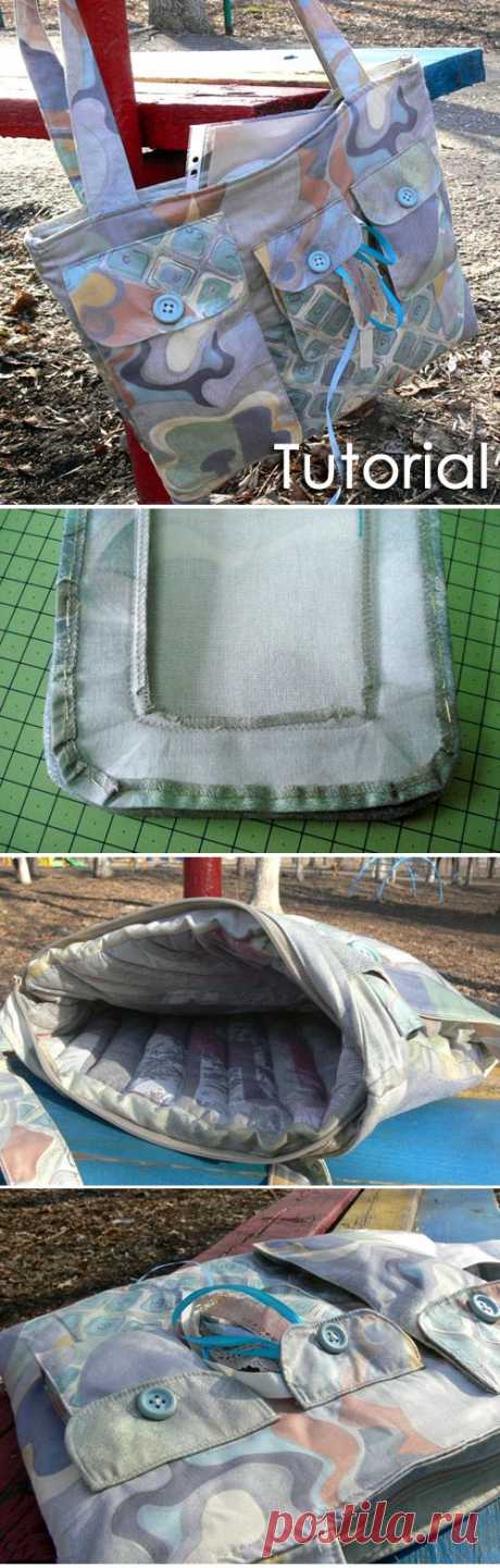 Сумка с карманами ~ Bag with zipper pockets, briefcase and quilted lining. Detailed step by step description of sewing. There are tutorial and pattern diagram. Сумка с карманами  https://www.handmadiya.com/2015/09/bag-with-zipper-pockets.html