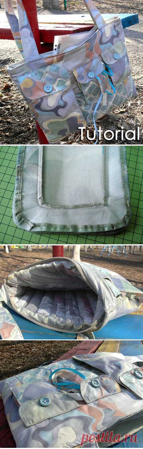 Сумка с карманами ~ Bag with zipper pockets, briefcase and quilted lining. Detailed step by step description of sewing. There are tutorial and pattern diagram. Сумка с карманами  http://www.handmadiya.com/2015/09/bag-with-zipper-pockets.html
