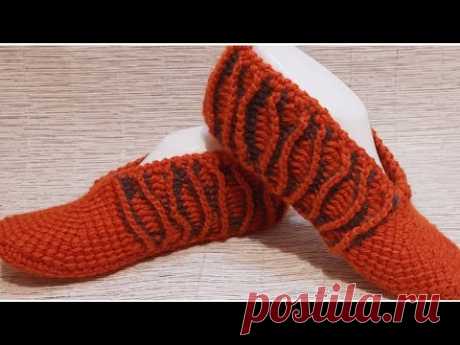 Следки тигровым узором тунисским вязанием.❤🙂