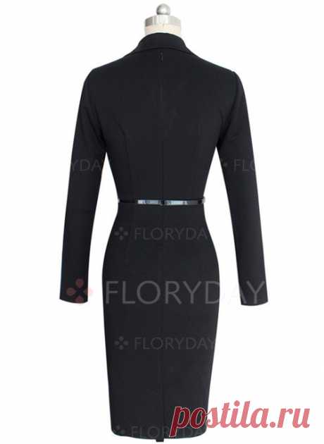 Floryday - Polyester Solid Long Sleeve Mid-Calf Elegant Dresses (1955114014)