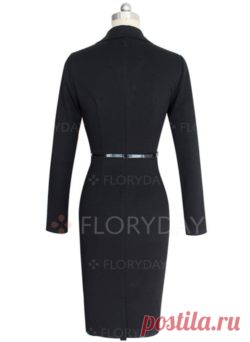 Floryday - Polyester Solid Long Sleeve Mid-Calf Elegant Dresses (1955114014)