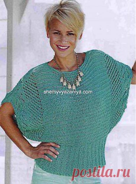 Пуловер-кимоно с ажурным узором