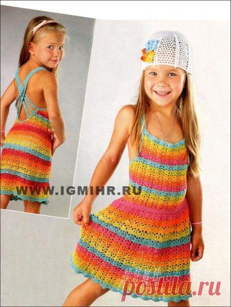Разноцветный летний сарафан на девочку 5-6 лет. Крючок