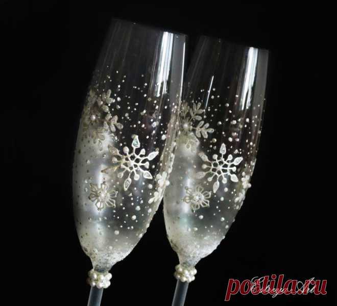 Hand painted flutes champagne glasses winter wedding | Etsy