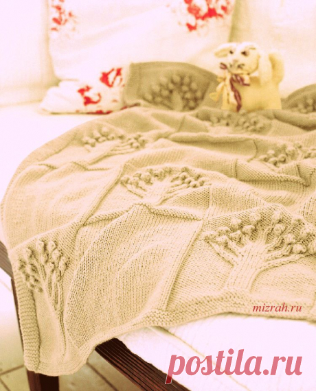 Детский плед с узором &quot;Яблонька&quot; спицами.