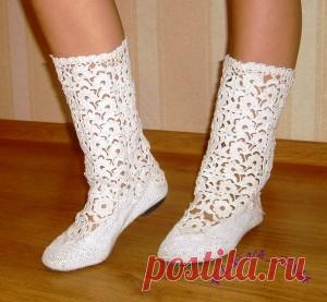 Вязаные сапожки крючком Кружевное чудо