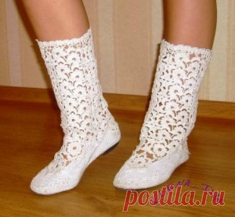 Вязаные сапожки крючком Кружевное чудо