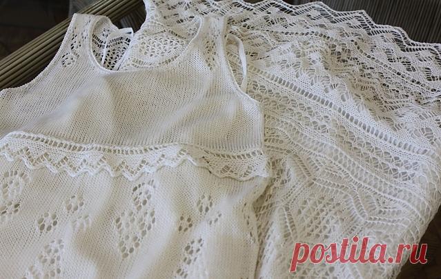 Нарядное белое платье спицами. Платья по шетландским мотивам |