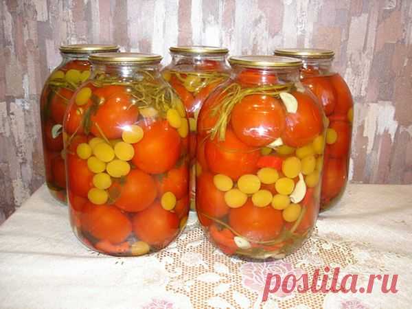 КОНСЕРВИРОВАННЫЕ ПОМИДОРЫ С АЛЫЧЕЙ