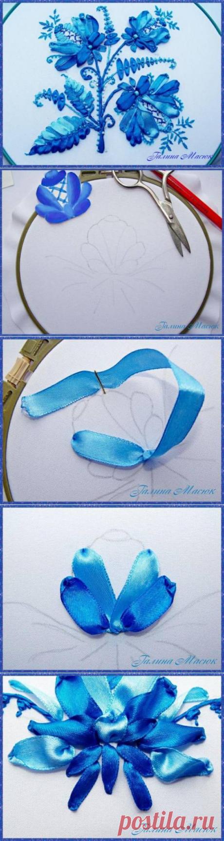 Мастер-класс: как вышить лентами гжель