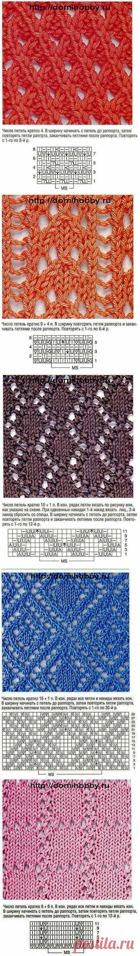 Сетчатые узоры вязания спицами.